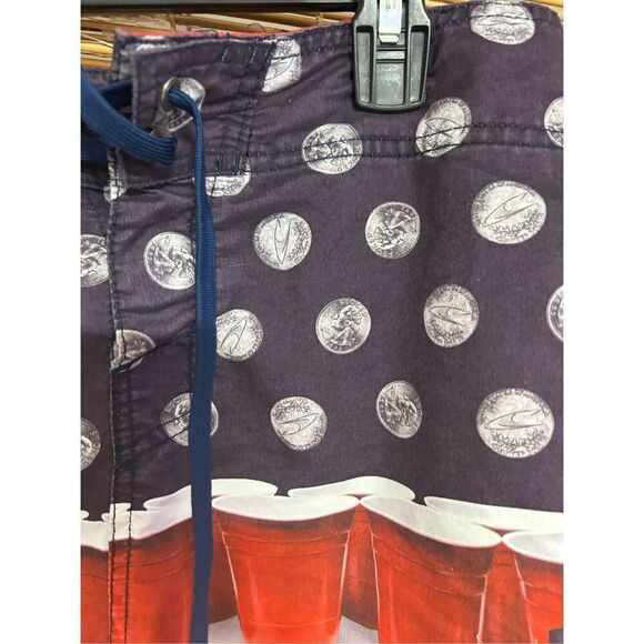 Oneill Red Solo Cup Quarters Swim Trunks Size 33 - Picture 5 of 6